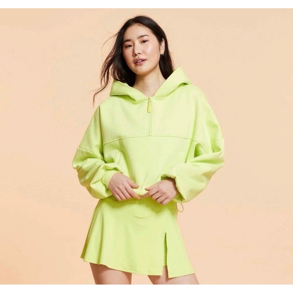 Blogilates Tennis Yellow 1/4 Zip Cropped Hoodie Sweatshirt Womens Small Preppy